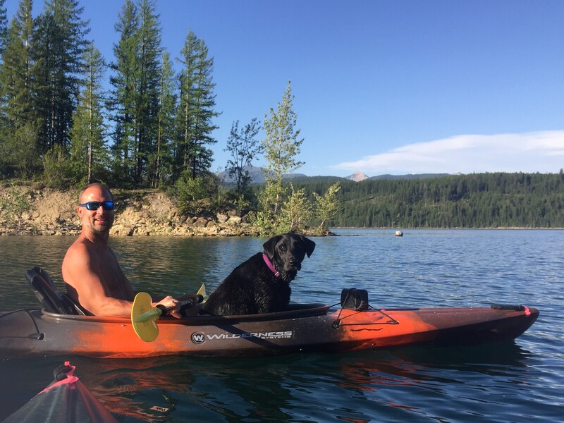 Hungry Horse Reservoir Kayaking to an Island! Our dog is a great passenger
